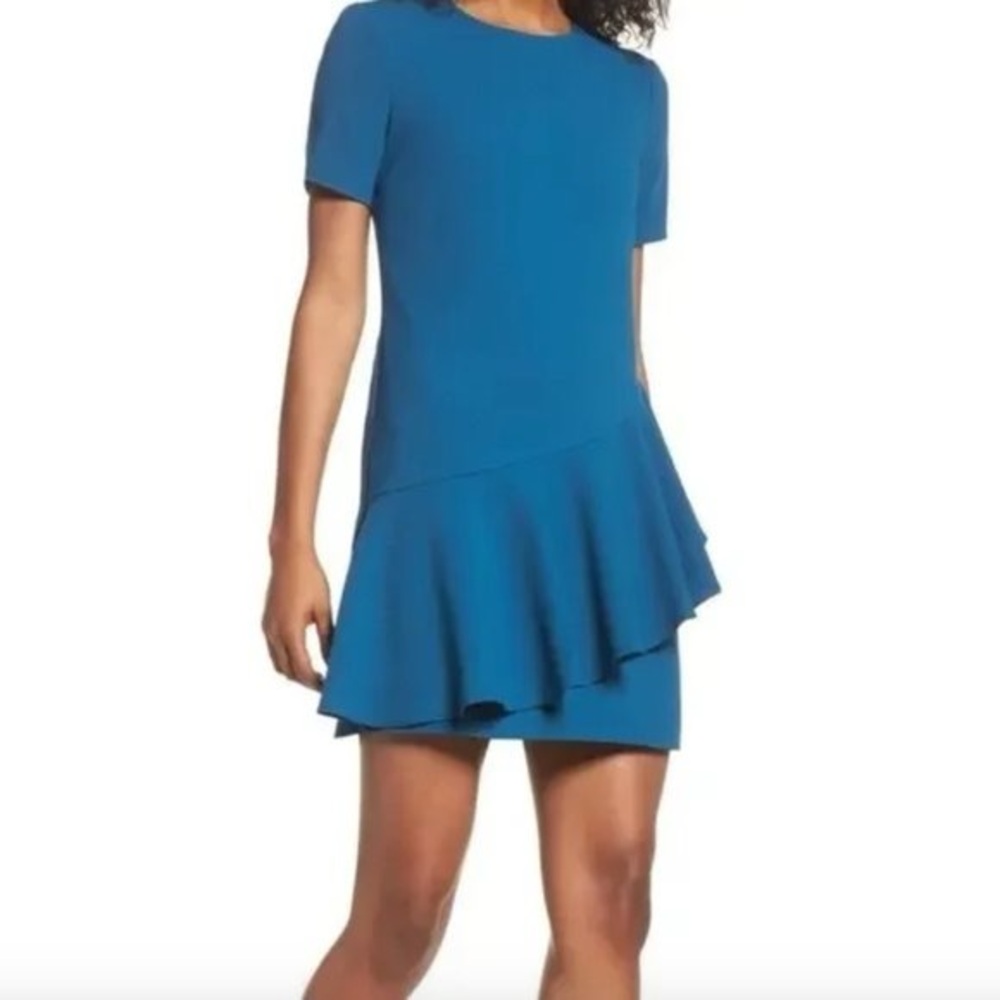 Charles Henry Asymmetrical Ruffle Shift Dress
